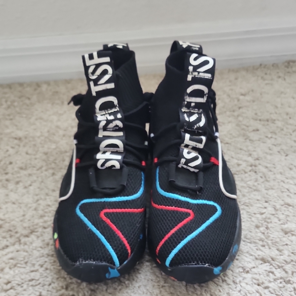 Womens Black Sneakers with Red and Blue Accents